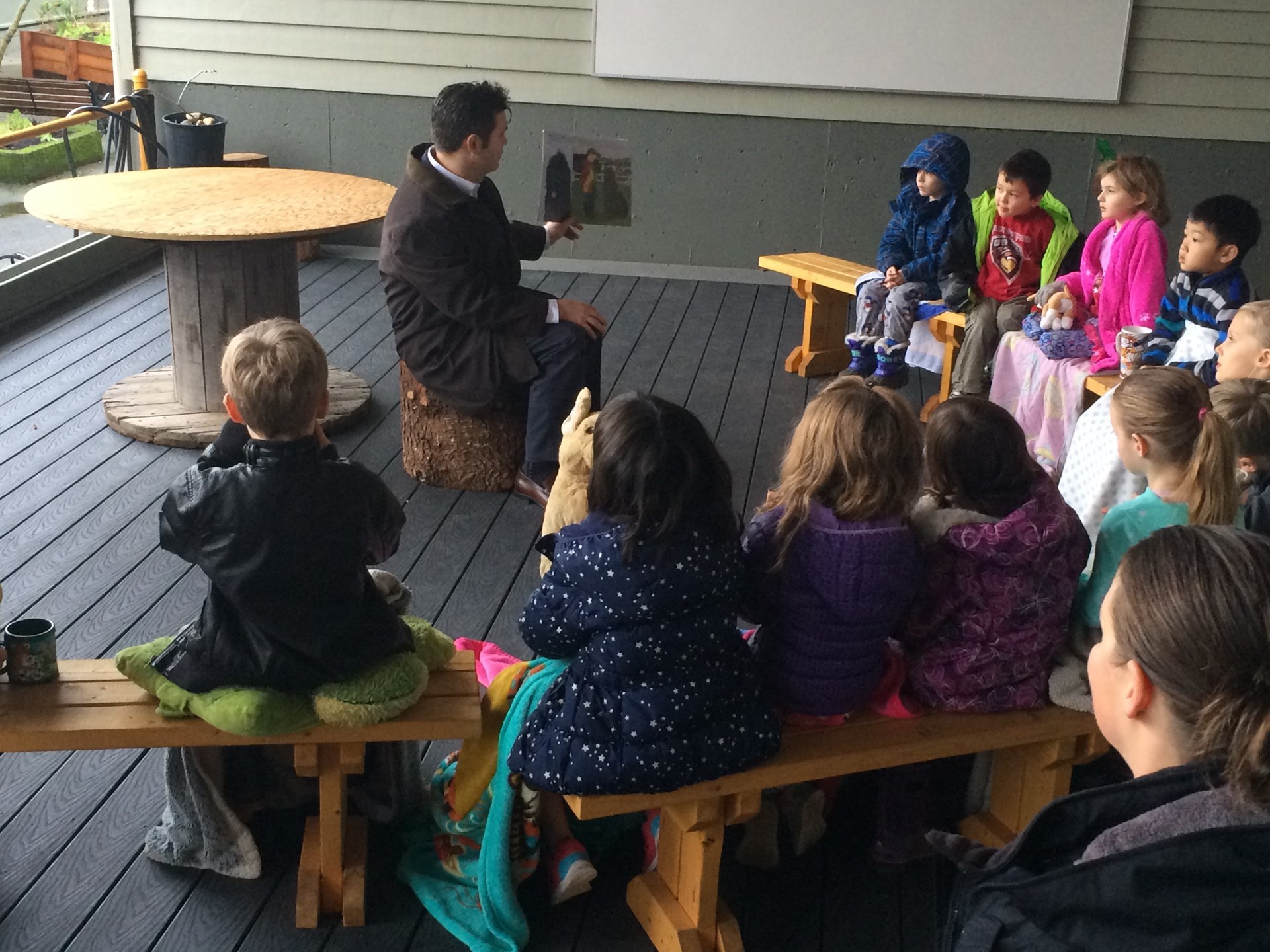 Teacher with kids in outdoor classroom